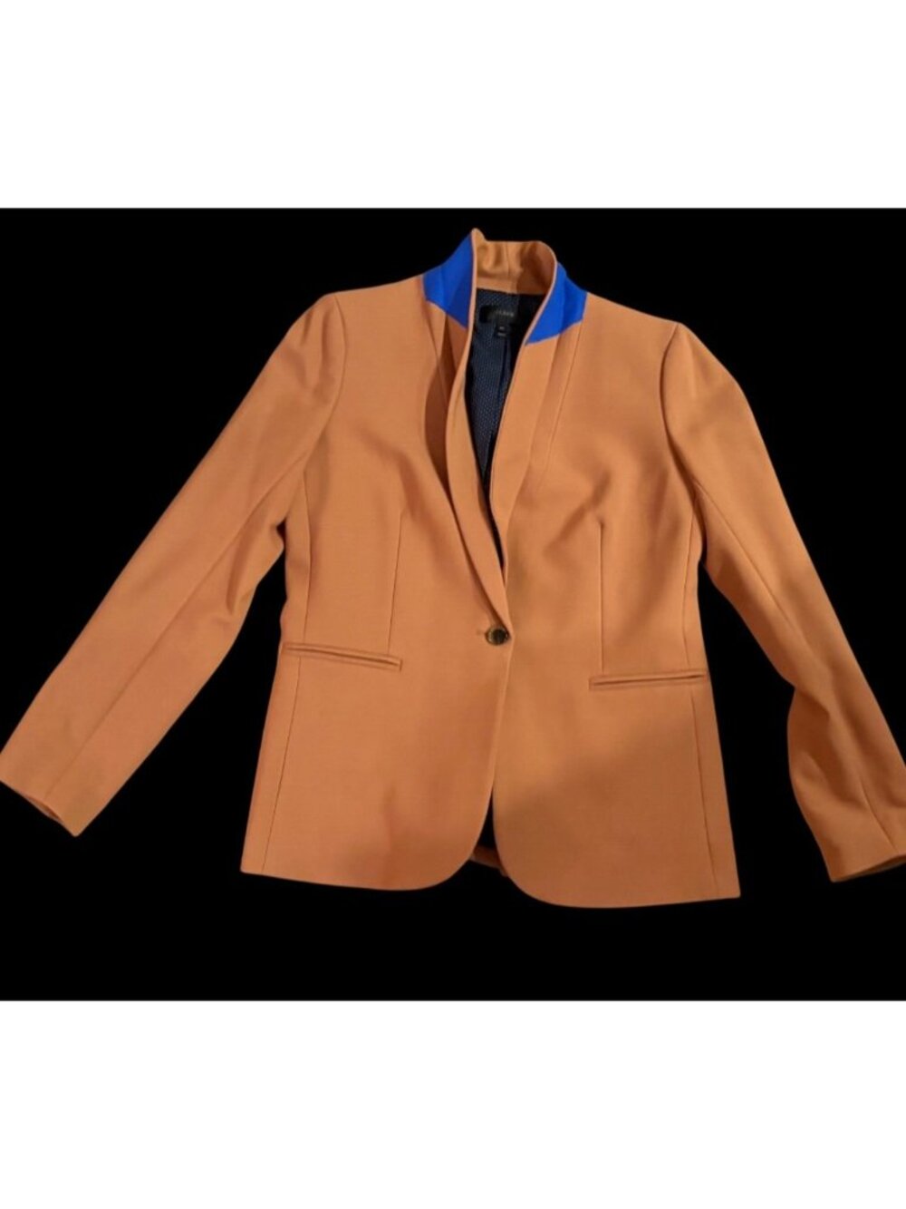 J.Crew Blazer Jacket Blue Collar Accent 2-Button Wool Camel 10T preppy